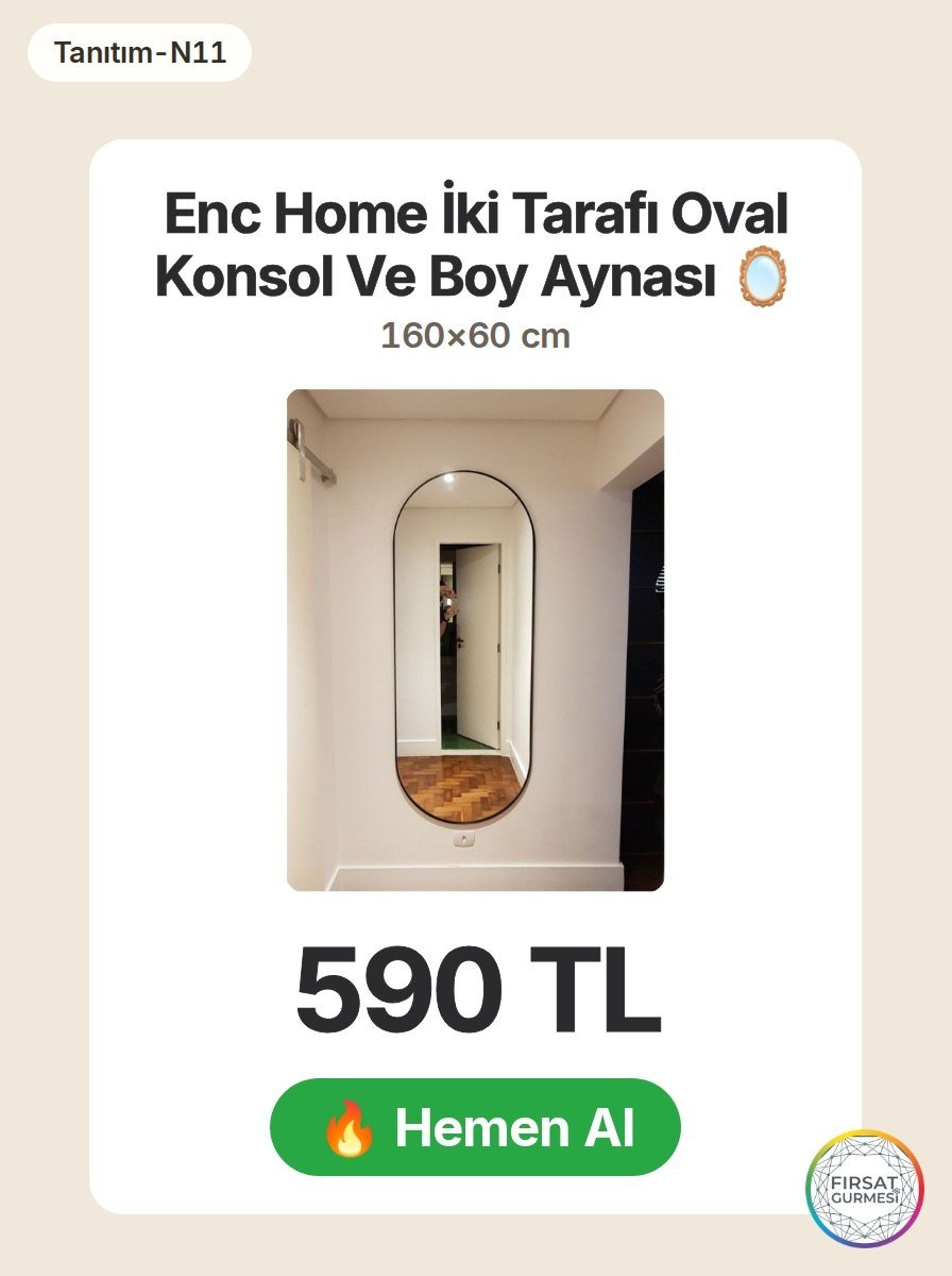 İki tarafı oval konsol ve boy aynası birlikte