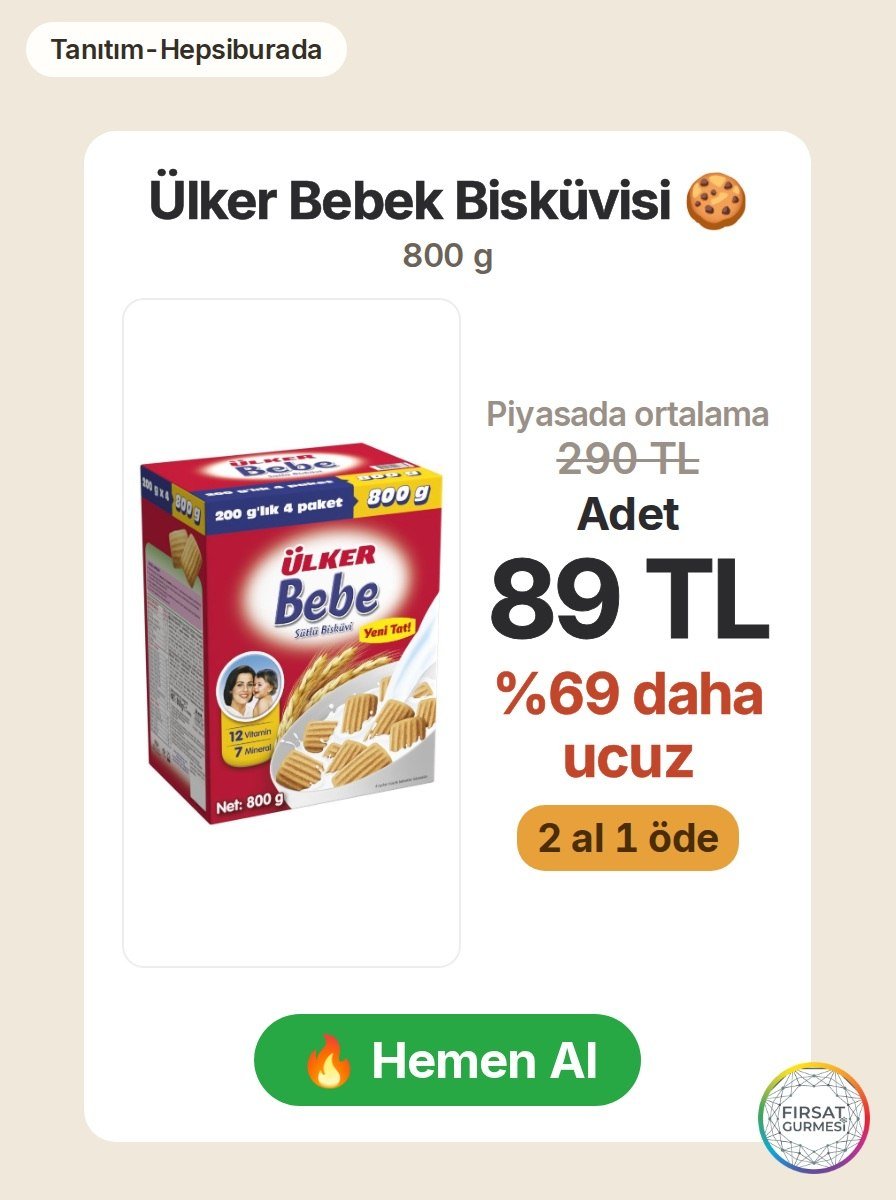 Hepsiburada'da Ülker Bebek Bisküvisi 800 gr, 2 al
