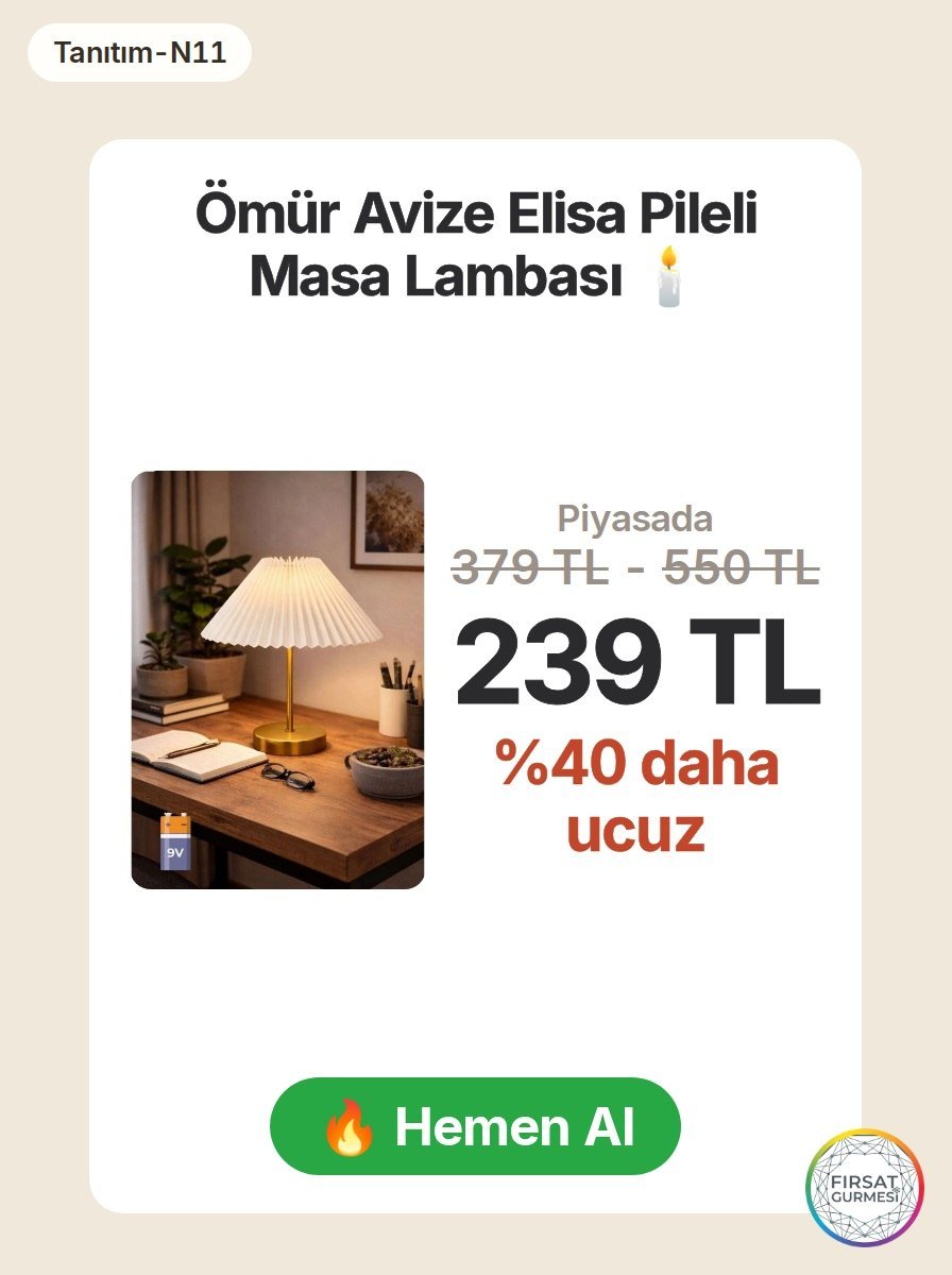 Krem şapkalı, pilli beyaz masa lambası n11'de