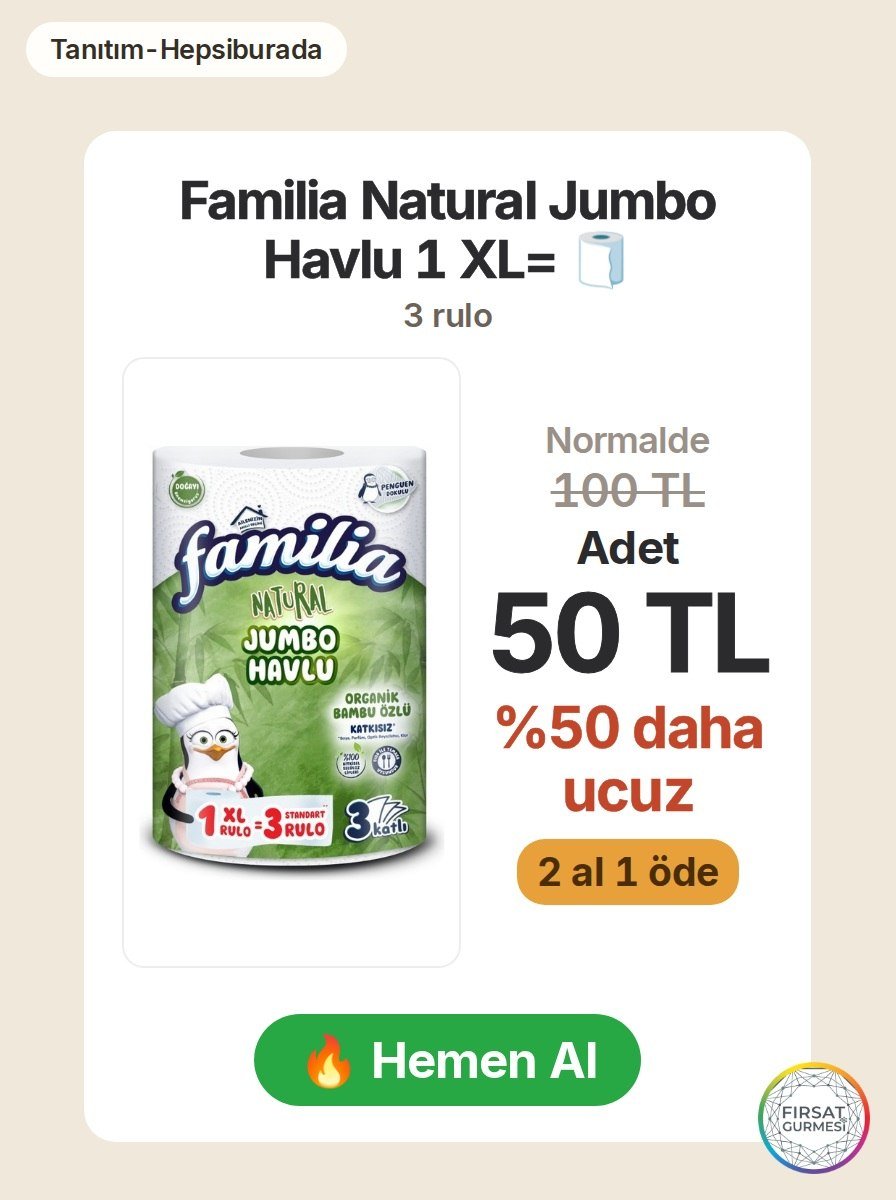 Hepsiburada'da Familia Natural Jumbo Havlu 1 XL=3 rulo