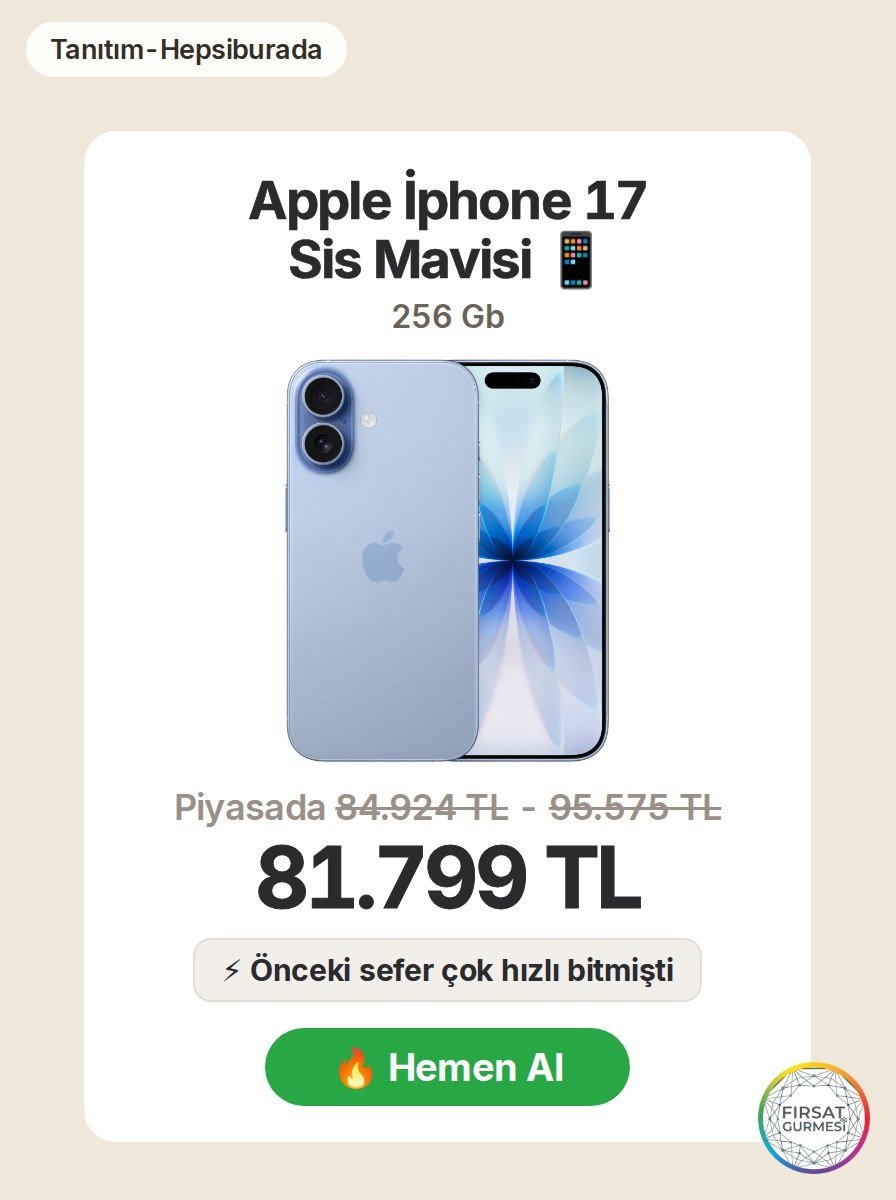 Hepsiburada'da iPhone 17 256 GB Sis Mavisi modeli