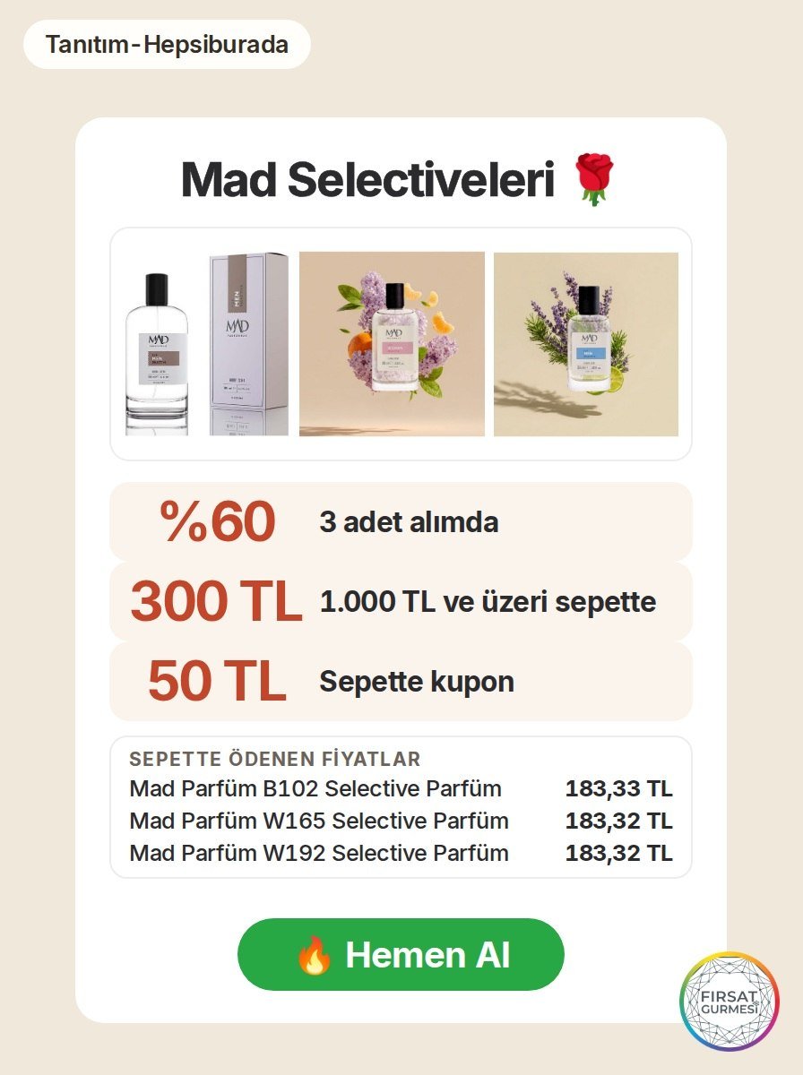 Hepsiburada'da Mad Parfüm serisinden 3 adet alımda