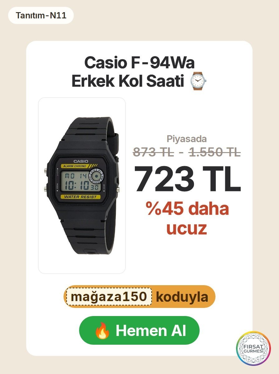 Klasik tasarımla dikkat çeken Casio F-94Wa, n11'de