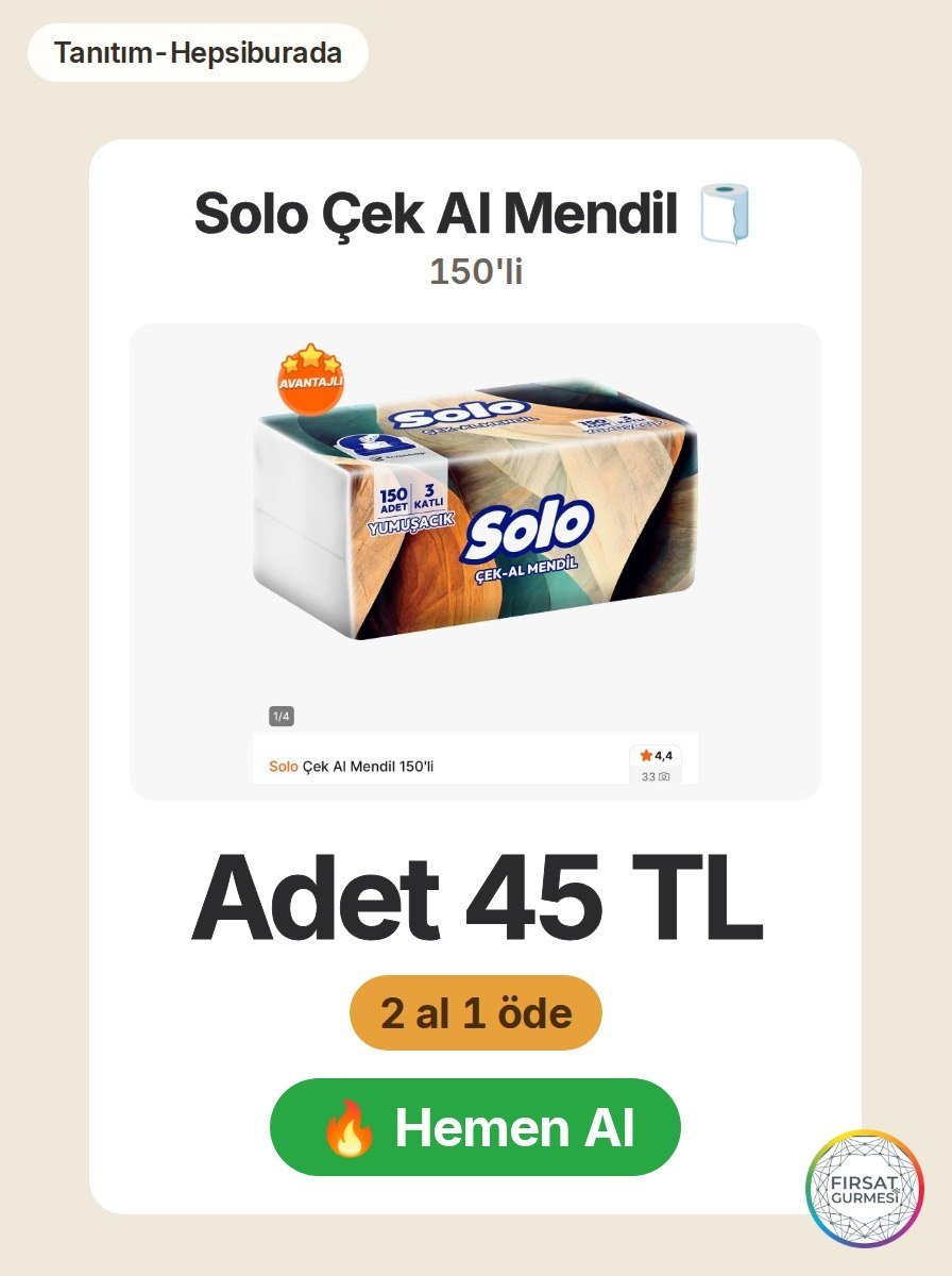 Hepsiburada'da Solo Çek Al Mendil 150'li, 2 al