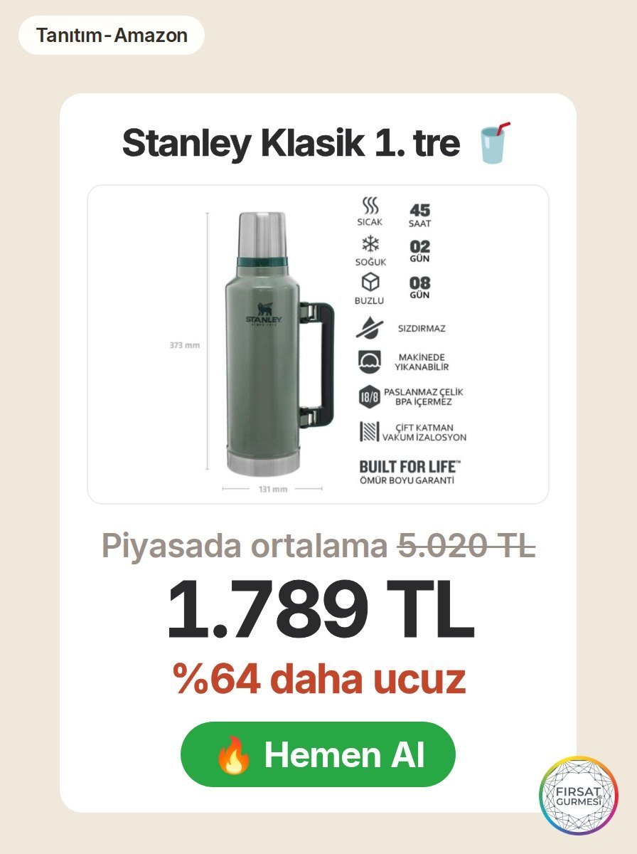 Stanley Klasik 1.9 Litre termos, Amazon'da