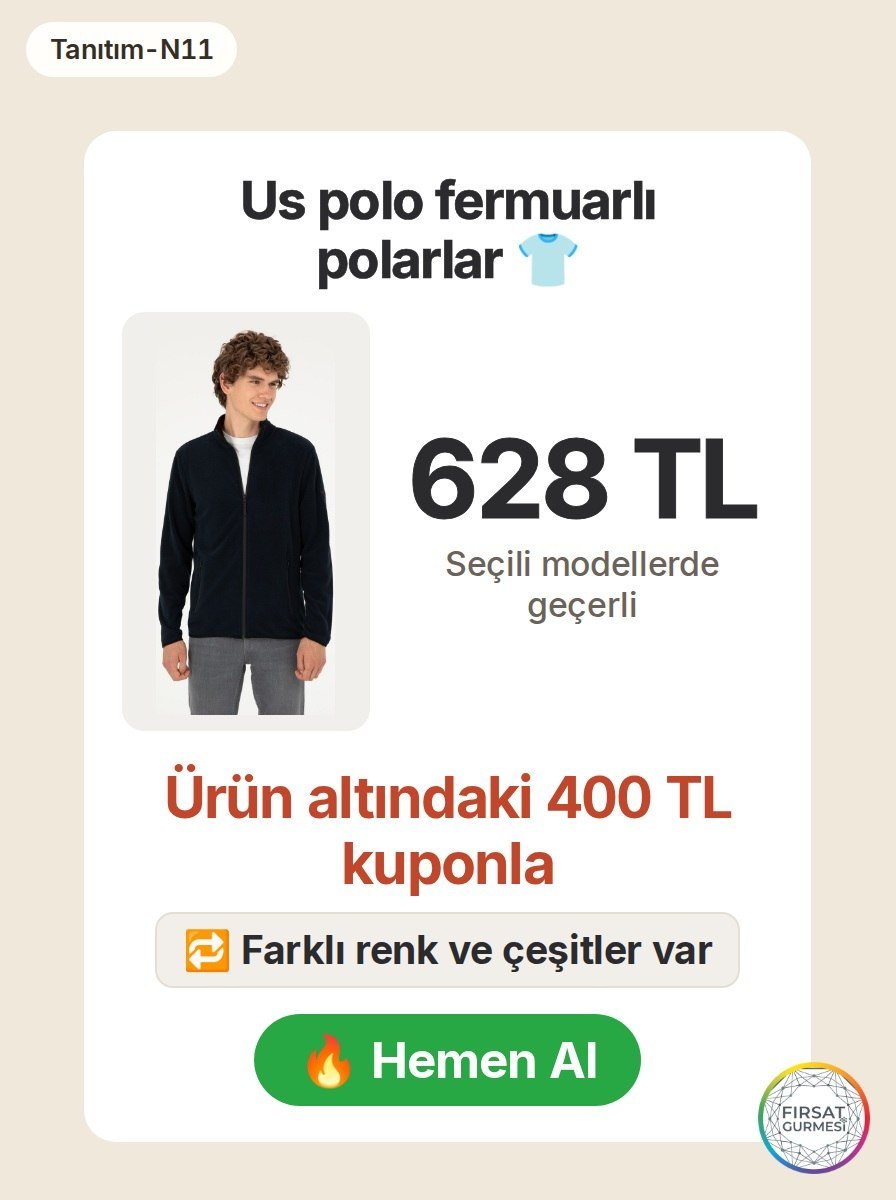 N11'de Us Polo markasının fermuarlı polarları
