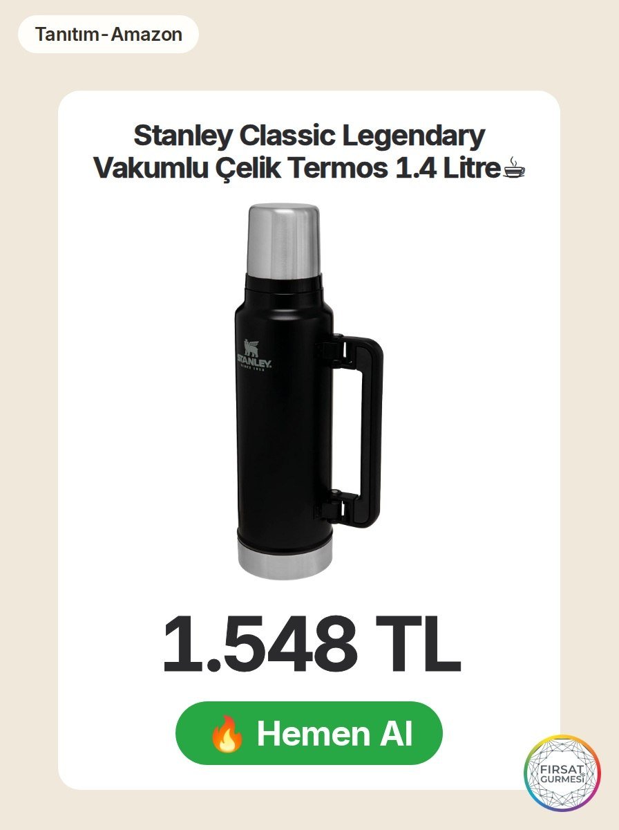 Mat siyah renkli, 1.4 litre kapasiteli Stanley termos