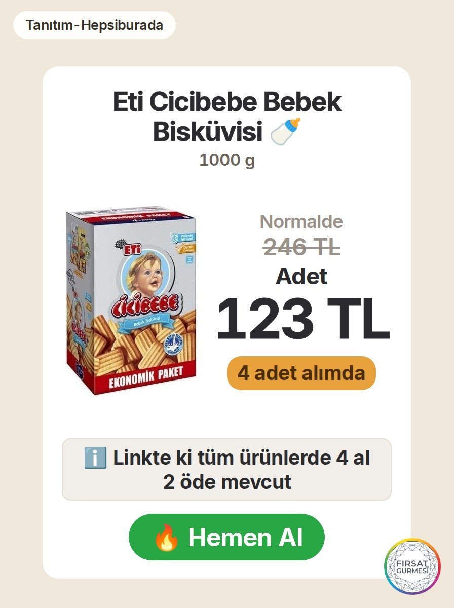 4 adet alımda Eti Cicibebe Bebek Bisküvisi 1000