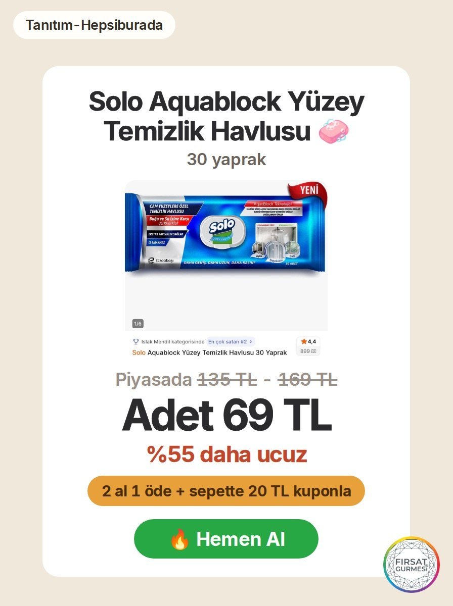 Hepsiburada'da Solo Aquablock yüzey temizlik havlusu