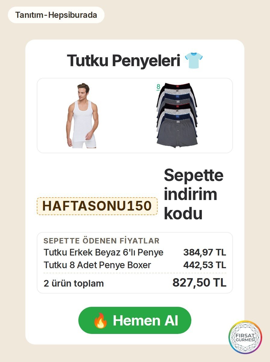 Hepsiburada'da Tutku markasından 6’lı atlet ve 8’li boxer