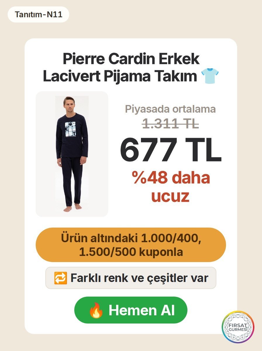 Pierre Cardin’in klasik lacivert pijama takımı, rahatlık