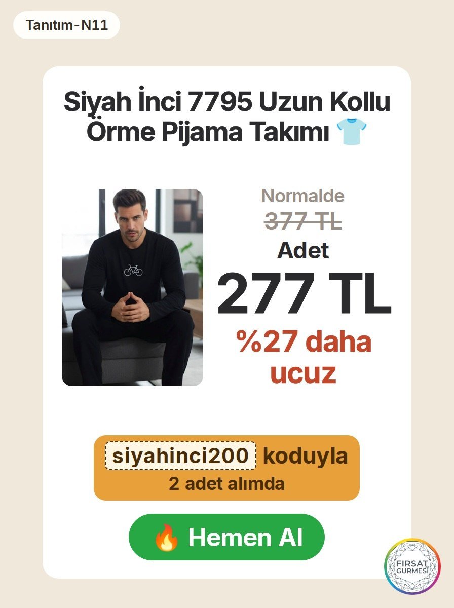 Siyah İnci'nin uzun kollu örme erkek pijama takımı