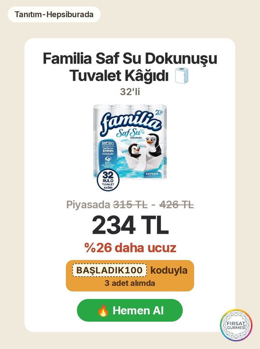 Hepsiburada'da Familia Saf Su Dokunuşu Tuvalet Kâğıdı