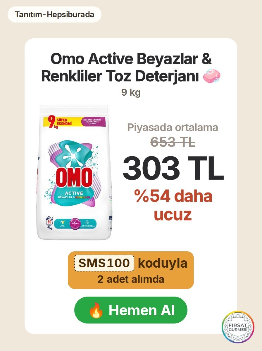 Hepsiburada'da 2 adet alımda Omo Active 9 kg