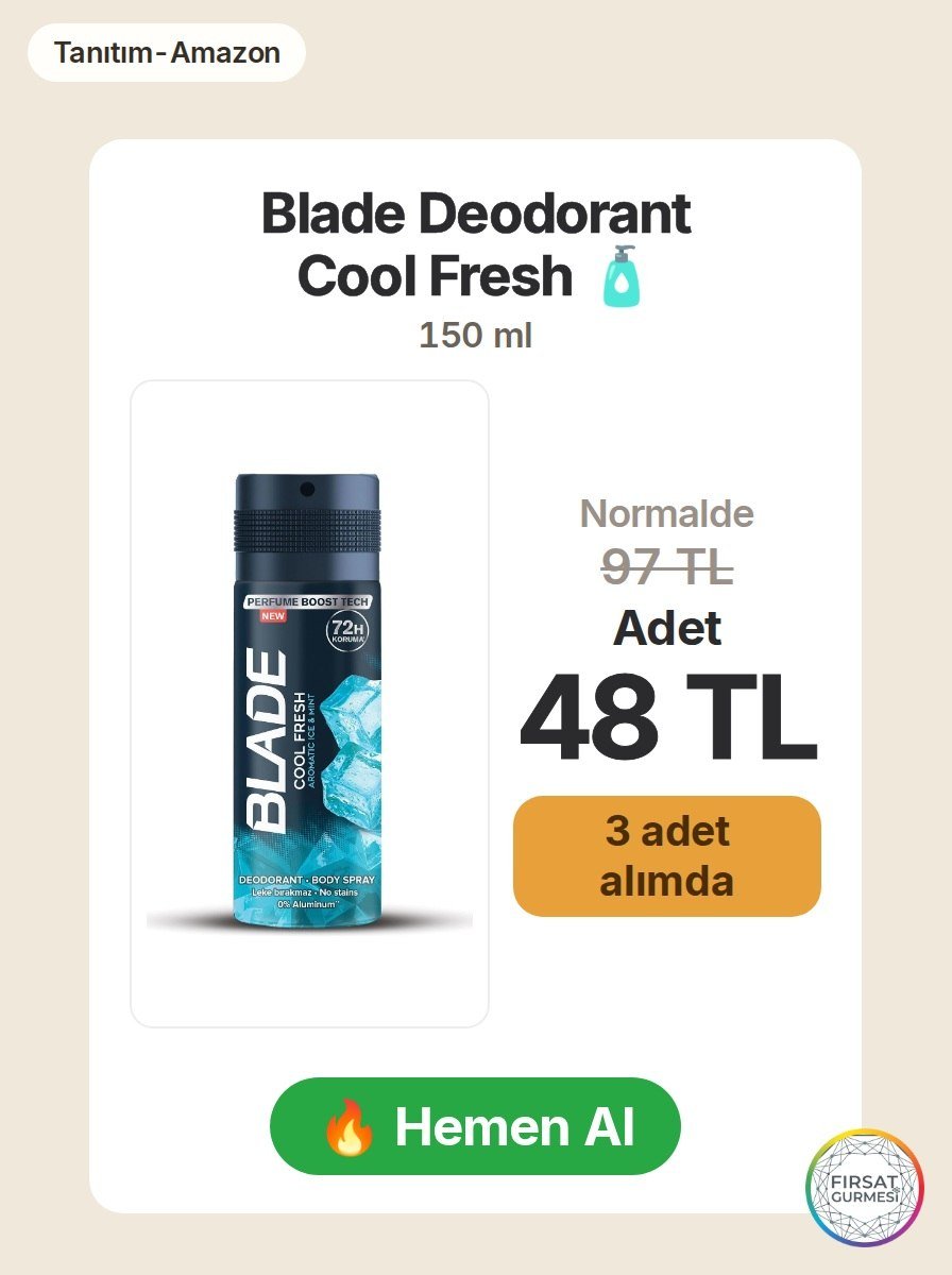 Blade Deodorant Cool Fresh, 150 ml'lik şişede serin