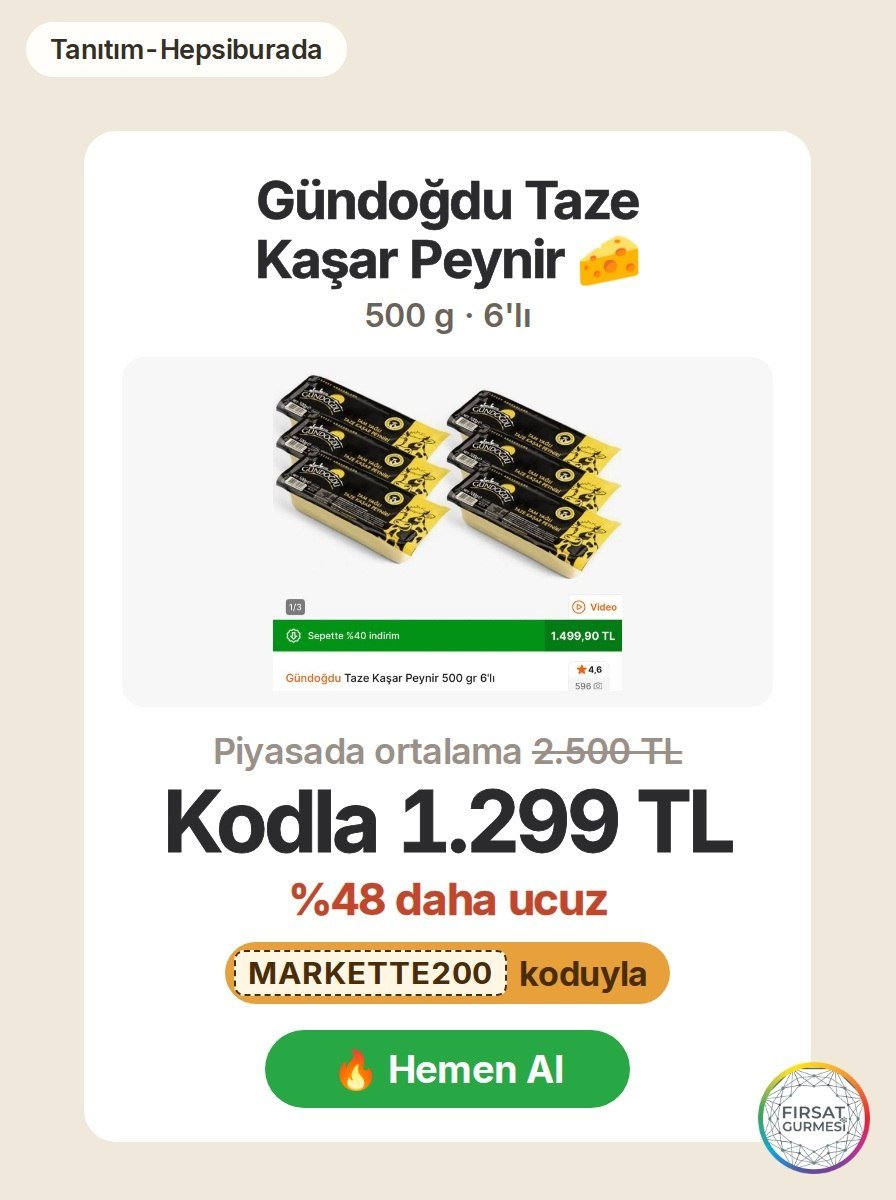 Hepsiburada'da Gündoğdu Taze Kaşar Peynir 6'lı paket