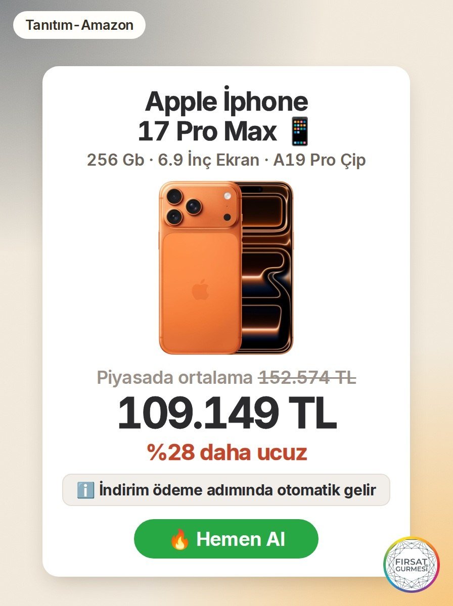 Amazon'da iPhone 17 Pro Max, 256 GB depolama