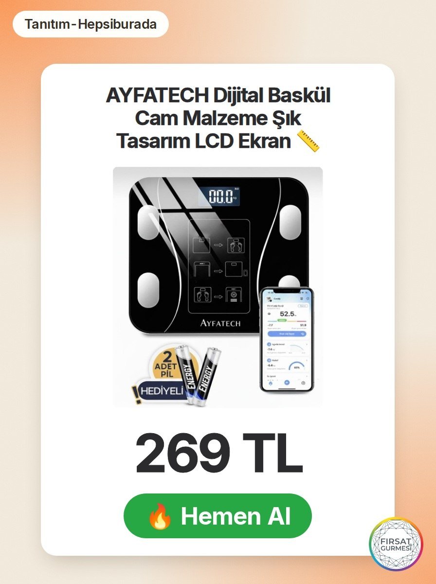 Cam yüzeyli şık tasarımı ve net LCD ekranı