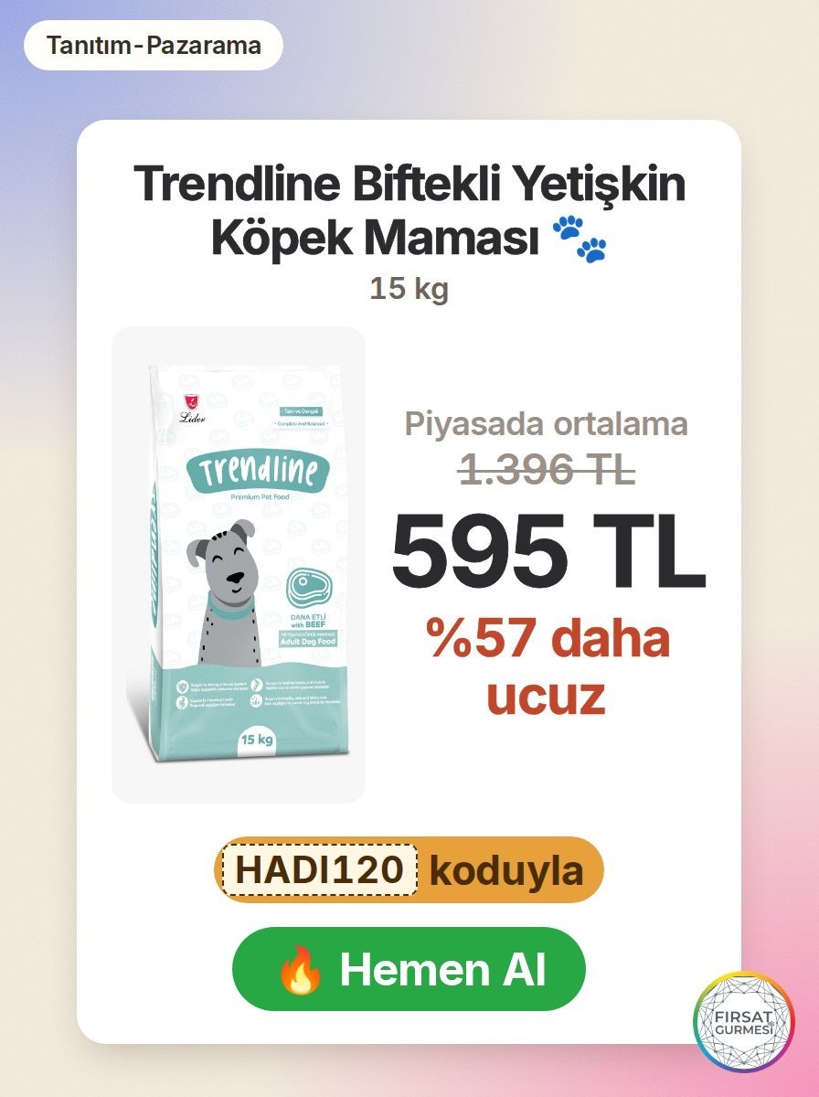 Trendline’in biftekli yetişkin köpek maması, 15 kg’lık