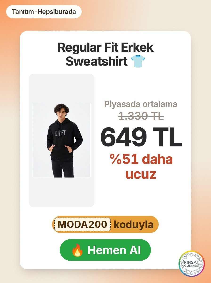 Hepsiburada'da Regular Fit erkek sweatshirt, piyasa