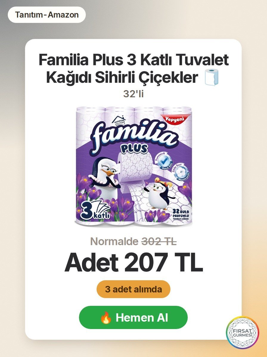 Familia Plus 3 katlı tuvalet kağıdını 3 adet