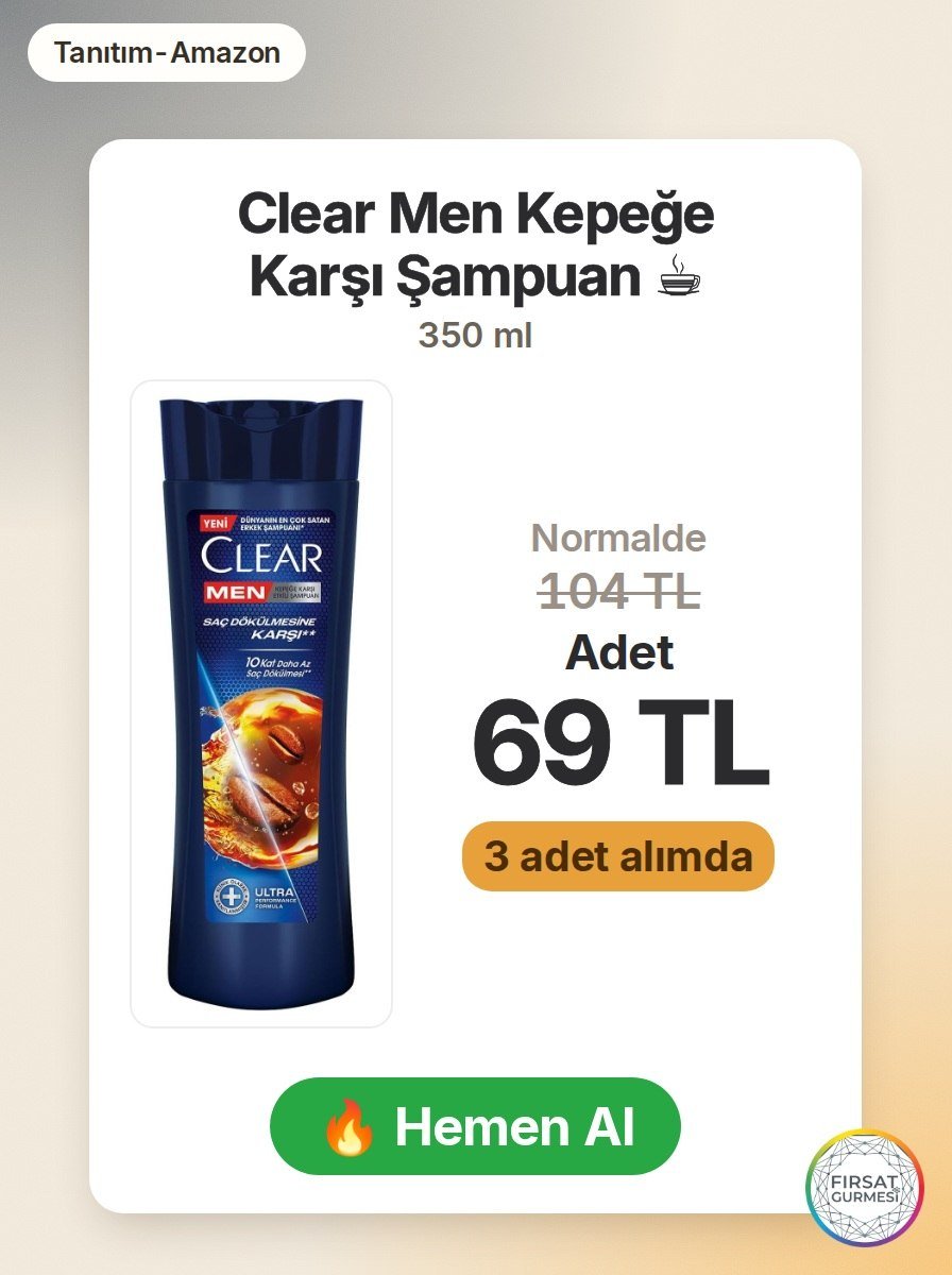Clear Men'in kahve çekirdeği özü içeren şampuanı, kepek