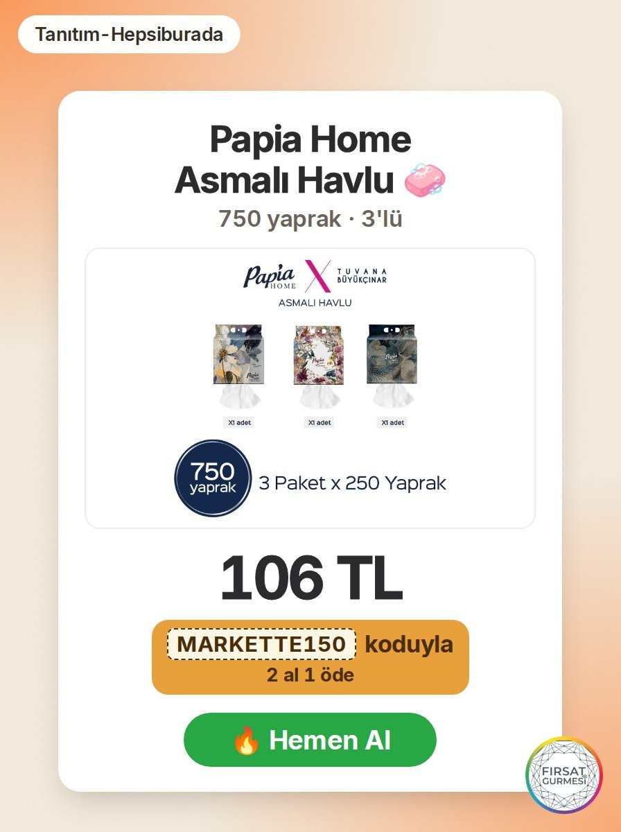 Papia Home’un asmalı havlu 3'lü paketi, hem kaliteli