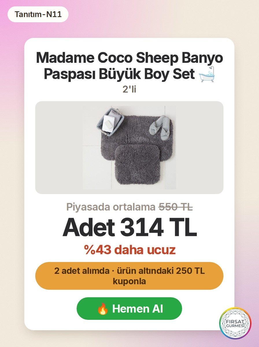 Madame Coco Sheep serisinden büyük boy banyo paspası