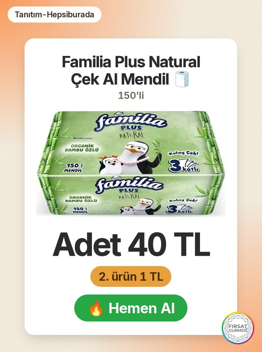 Familia Plus Natural Çek Al Mendil 150'li, Hepsiburada'da
