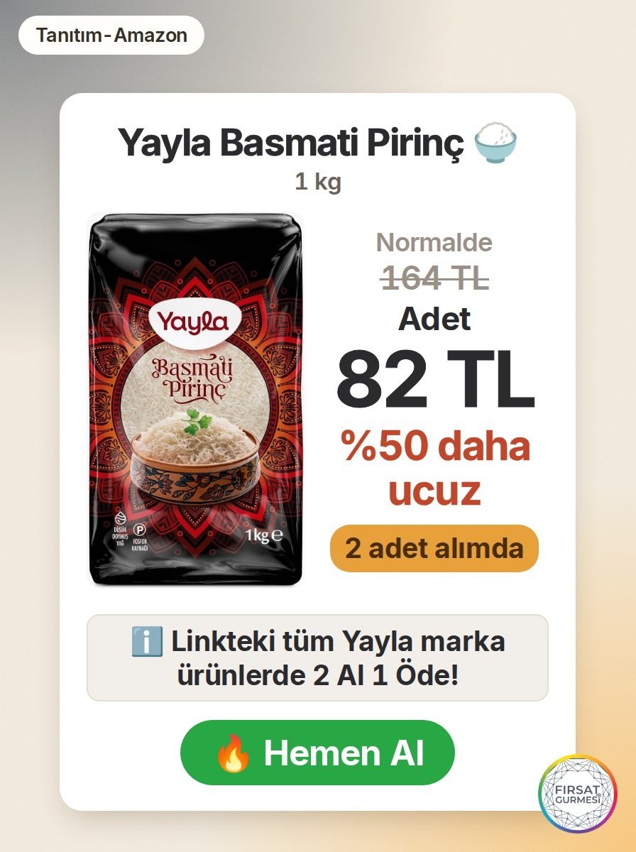 Amazon'da Yayla Basmati Pirinç 1 kg, 2 adet