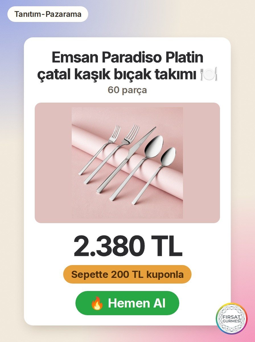 Emsan Paradiso Platin 60 parça çatal kaşık bıçak