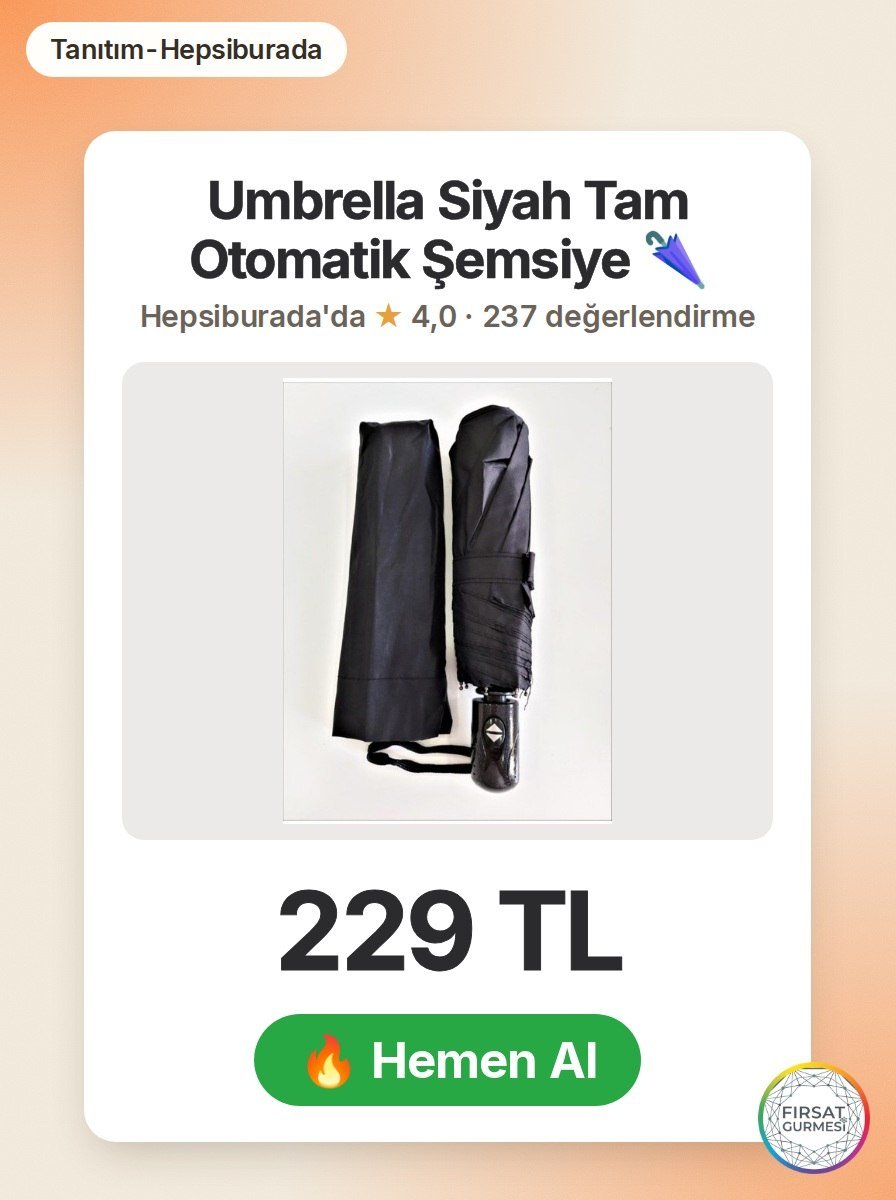 Umbrella Siyah Tam Otomatik Şemsiye