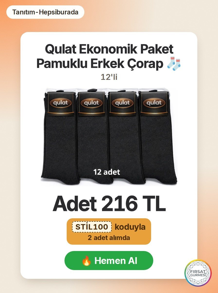 Qulat 12'li Ekonomik Paket Pamuklu Erkek Çorap