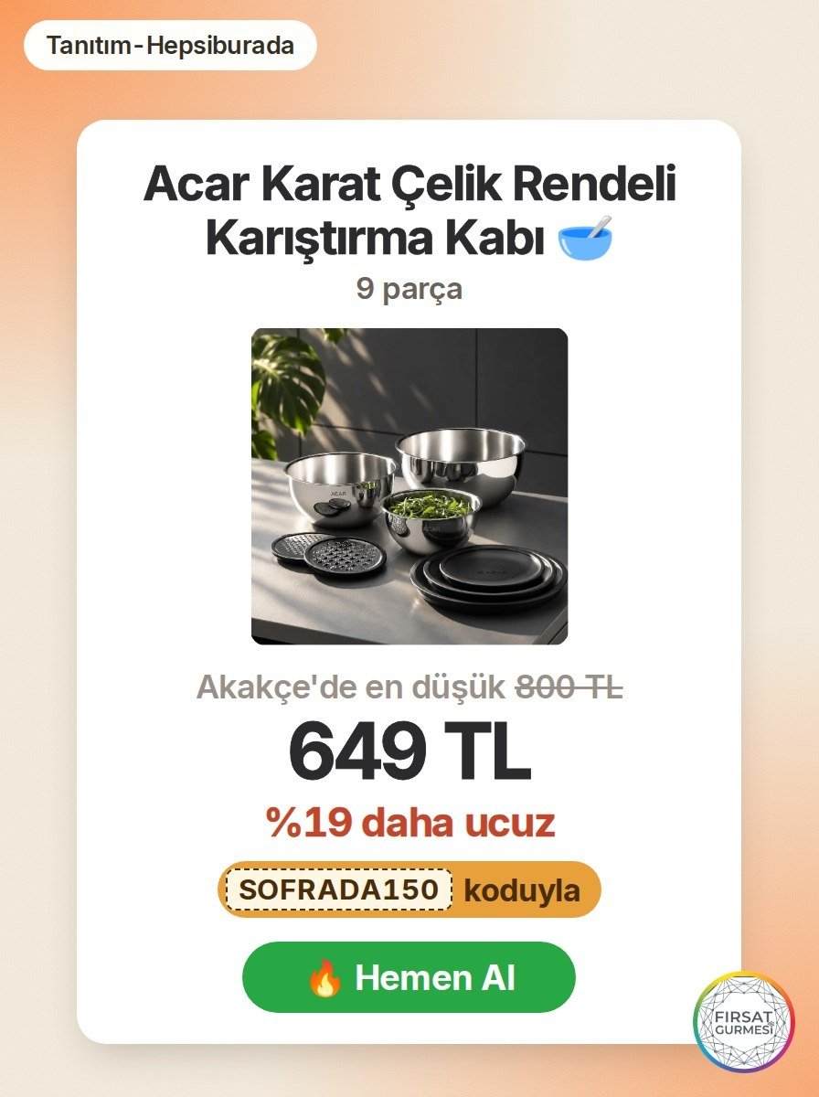 Acar Karat Çelik 9 Parça Rendeli Karıştırma Kabı
